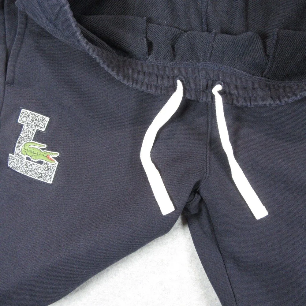 Lacoste Mens Jogger Pants‎ 2XL Navy Blue Big Croc Logo Drawstring Elastic Waist